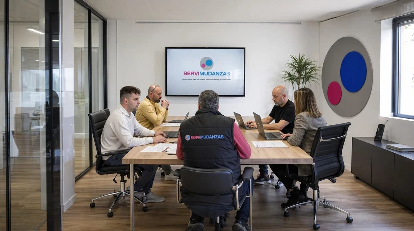 Equipo comercial de Servimudanzas en reunión de planificación de mudanzas en Sant Cugat